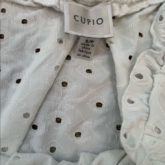 CUPIO White Eyelet Elastic Neckline Short Sleeve Elastic Bottom Bubble Top S - Picture 7 of 8